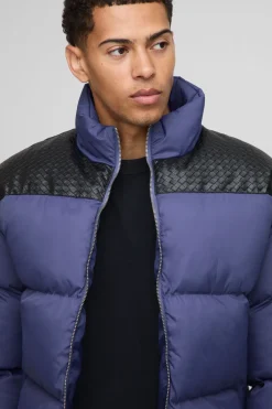 Veste puffer coupe régulière avec empiècement en synthétique et panneaux en nylon
