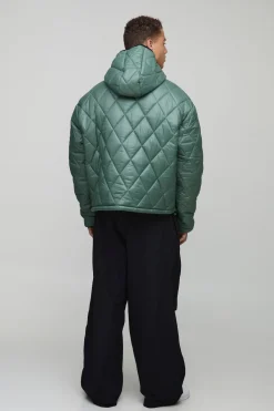 boohooMAN Veste puffer longue, surdimensionnée, au style boxy, à haute brillance, matelassée, à capuche et en coupe entonnoir<Homme Tout Afficher|Vestes & Manteaux Tall