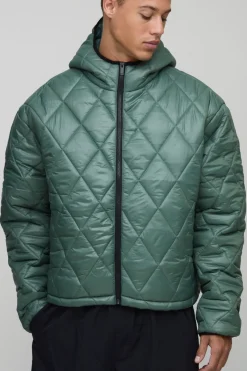 boohooMAN Veste puffer longue, surdimensionnée, au style boxy, à haute brillance, matelassée, à capuche et en coupe entonnoir<Homme Tout Afficher|Vestes & Manteaux Tall