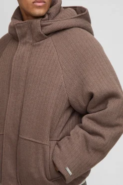 Veste puffer mini surdimensionnée tricotée et texturée à capuche détachable