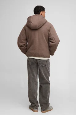 Veste puffer mini surdimensionnée tricotée et texturée à capuche détachable