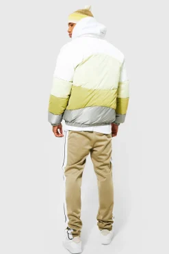 Veste puffer oversize à bloc de couleurs et col tunnel