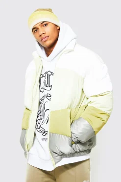 Veste puffer oversize à bloc de couleurs et col tunnel