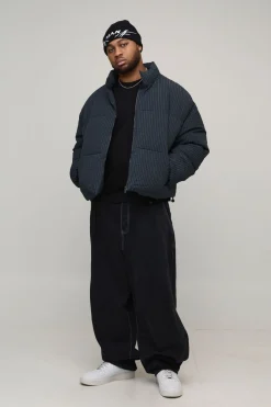 Veste puffer oversize à carreaux en tissu ripstop, col entonnoir