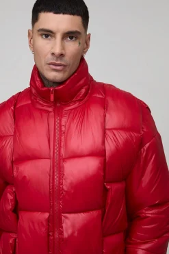 boohooMAN Veste puffer oversize à col tunnel, tissage raffiné et éclat intense<Homme Tout Afficher|Vestes & Manteaux Tall