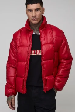 boohooMAN Veste puffer oversize à col tunnel, tissage raffiné et éclat intense<Homme Tout Afficher|Vestes & Manteaux Tall