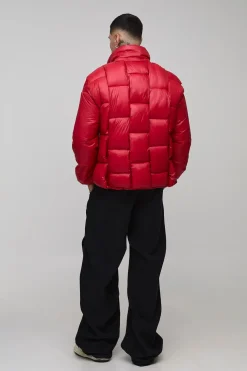 boohooMAN Veste puffer oversize à col tunnel, tissage raffiné et éclat intense<Homme Tout Afficher|Vestes & Manteaux Tall
