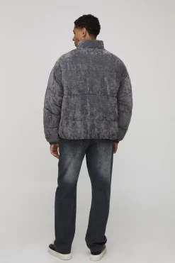 boohooMAN Veste puffer Regular Fit en velours texturé à col entonnoir<Homme Manteaux Et Vestes
