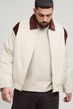 Veste rembourrée à col contrastant en corde, coupe oversize