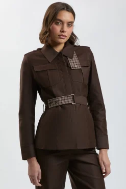 KarenMillen Veste Safari Cintrée En Sergé Stretch Avec Ceinture<Femme Tailleurs|Manteaux Et Vestes D’Automne