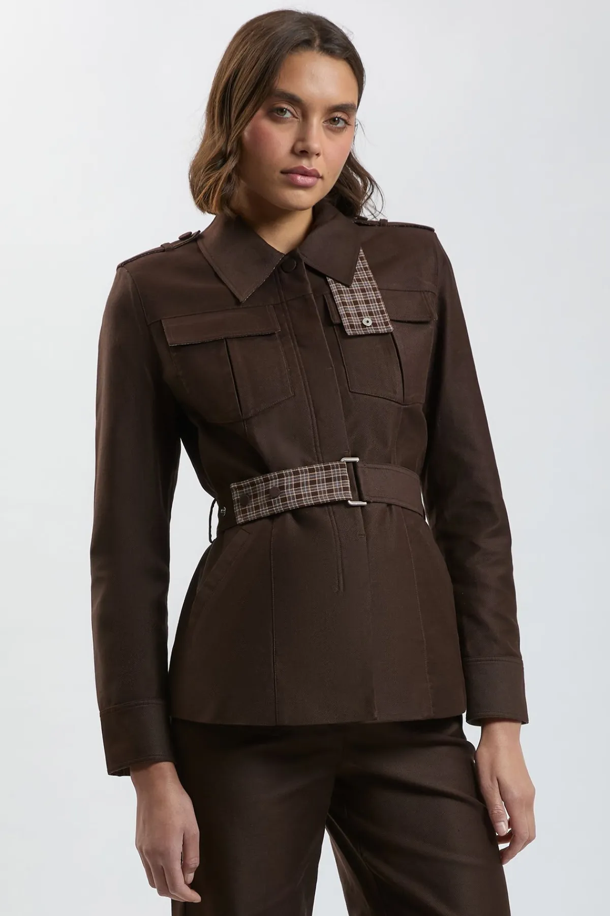 KarenMillen Veste Safari Cintrée En Sergé Stretch Avec Ceinture<Femme Tailleurs|Manteaux Et Vestes D’Automne