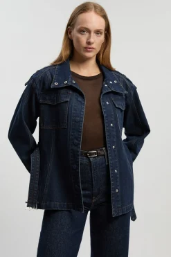 KarenMillen Veste Safari En Denim Avec Ceinture<Femme Denim|Vestes & Manteaux