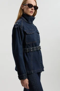 KarenMillen Veste Safari En Denim Avec Ceinture<Femme Denim|Vestes & Manteaux