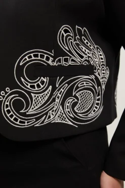 Veste Sans Col Ajustée avec Détails Ajourés Grande Taille