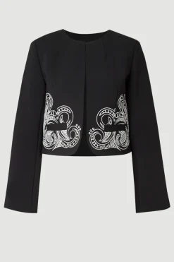 Veste Sans Col Ajustée avec Détails Ajourés Grande Taille