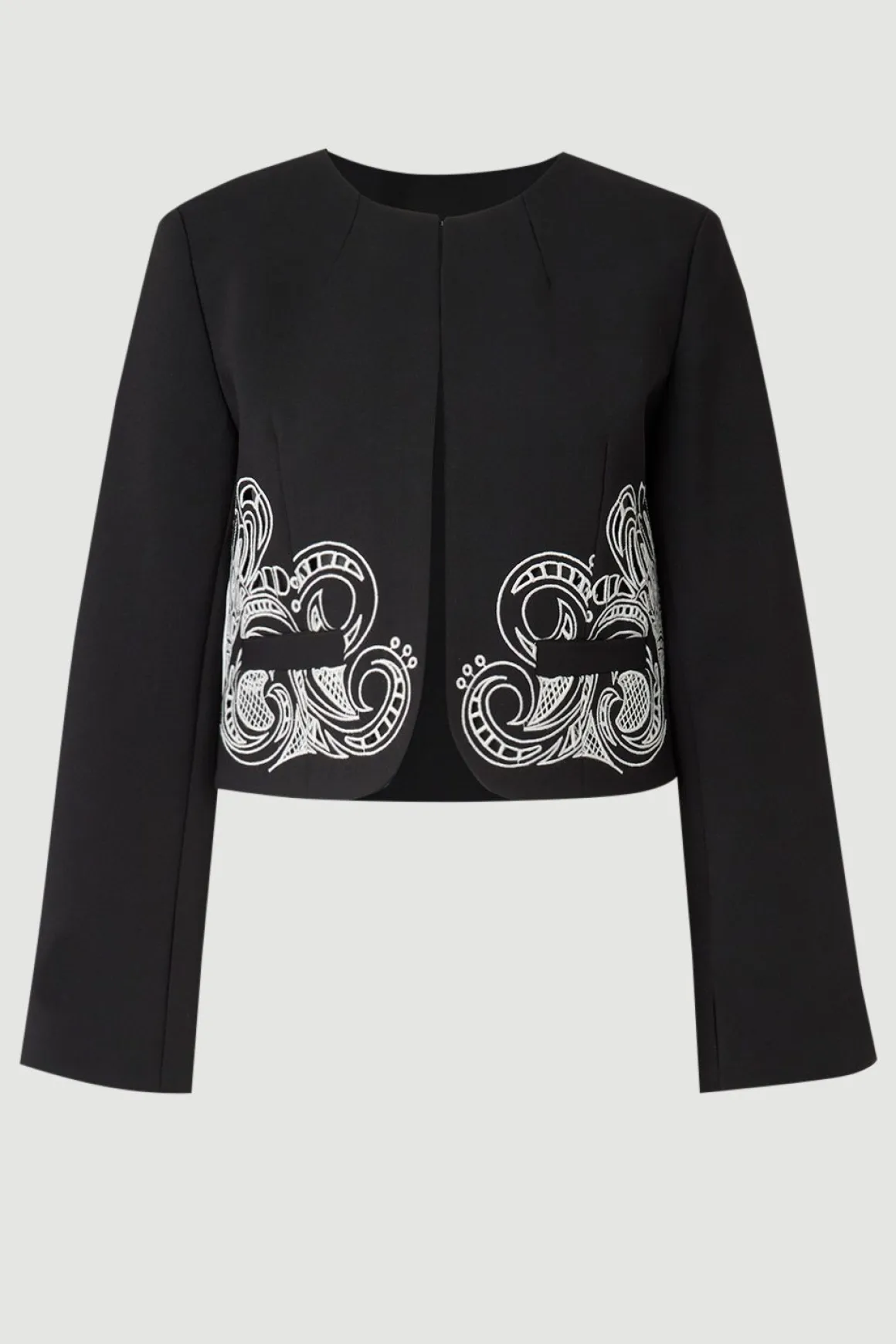 Veste Sans Col Ajustée avec Détails Ajourés Grande Taille