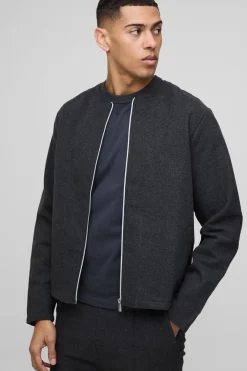 Veste sans col à fermeture éclair brossée