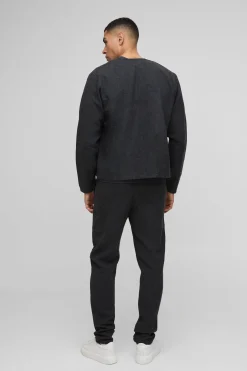 Veste sans col à fermeture éclair brossée