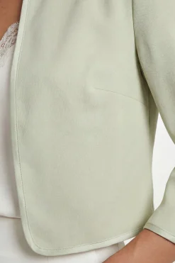 Veste Sans Col Tissée À Détails Contrastés