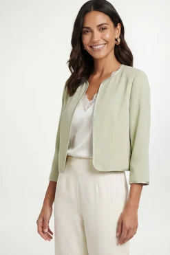 Veste Sans Col Tissée À Détails Contrastés