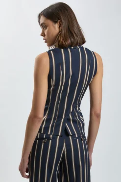 KarenMillen Veste Sans Manches À Rayures Boutonnage Simple<Femme Tailleurs|Tops D’Automne
