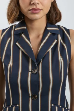 KarenMillen Veste Sans Manches À Rayures Boutonnage Simple<Femme Tailleurs|Tops D’Automne