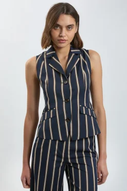 KarenMillen Veste Sans Manches À Rayures Boutonnage Simple<Femme Tailleurs|Tops D’Automne