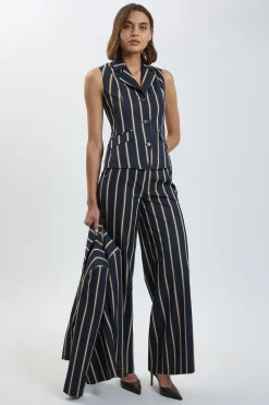 KarenMillen Veste Sans Manches À Rayures Boutonnage Simple<Femme Tailleurs|Tops D’Automne