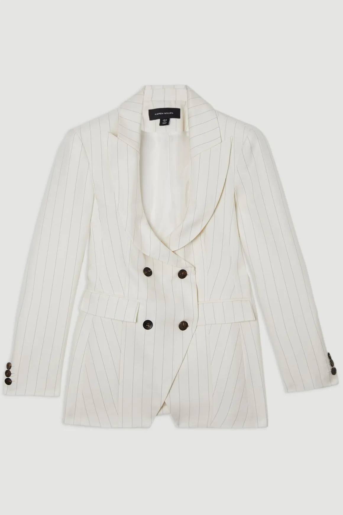 Veste Tailleur Cintrée à Double Boutonnage à Rayures