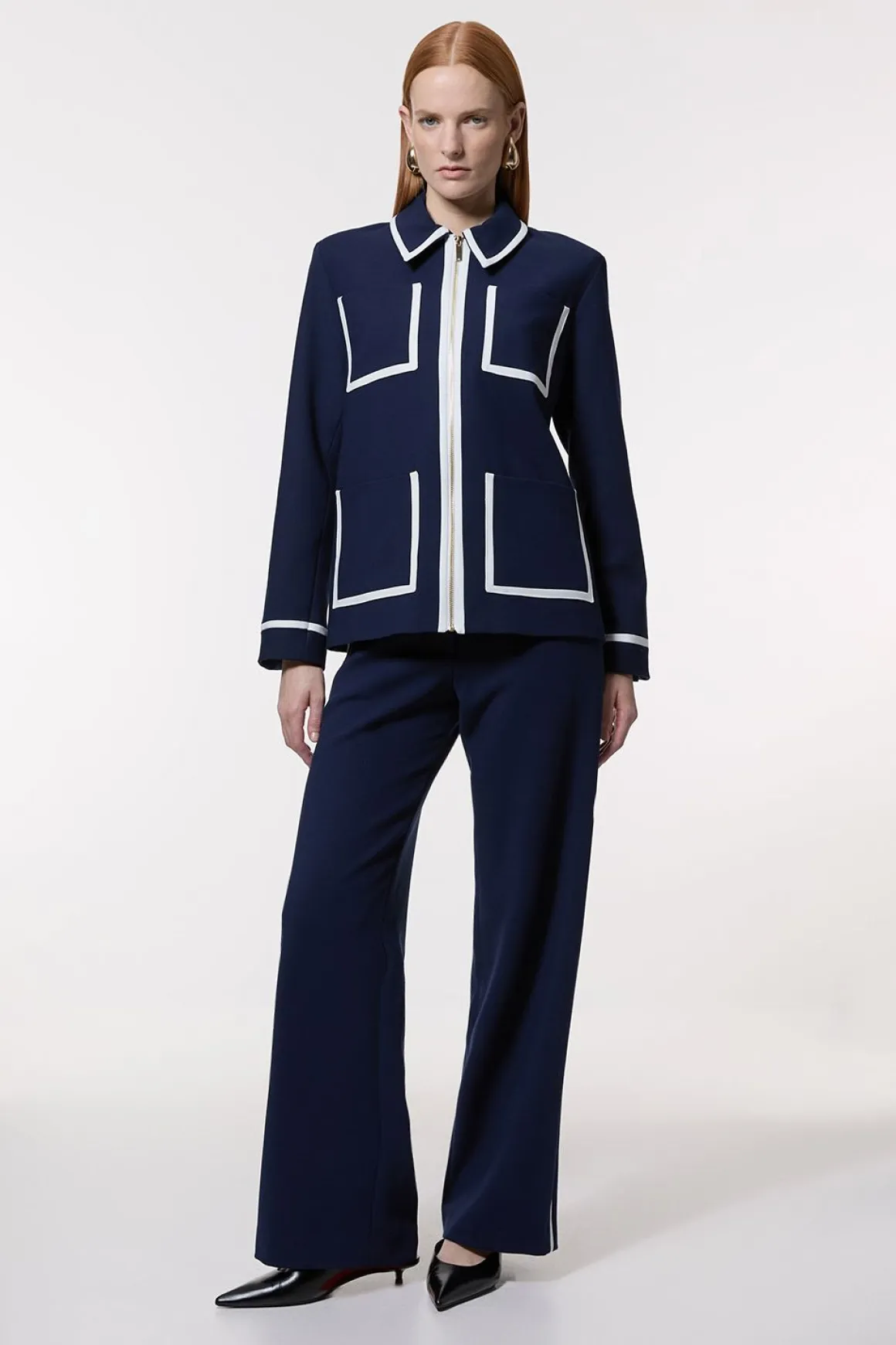 Veste tailleur compacte stretch à finitions effilées et poches