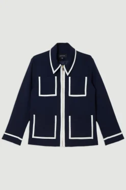 Veste tailleur compacte stretch à finitions effilées et poches