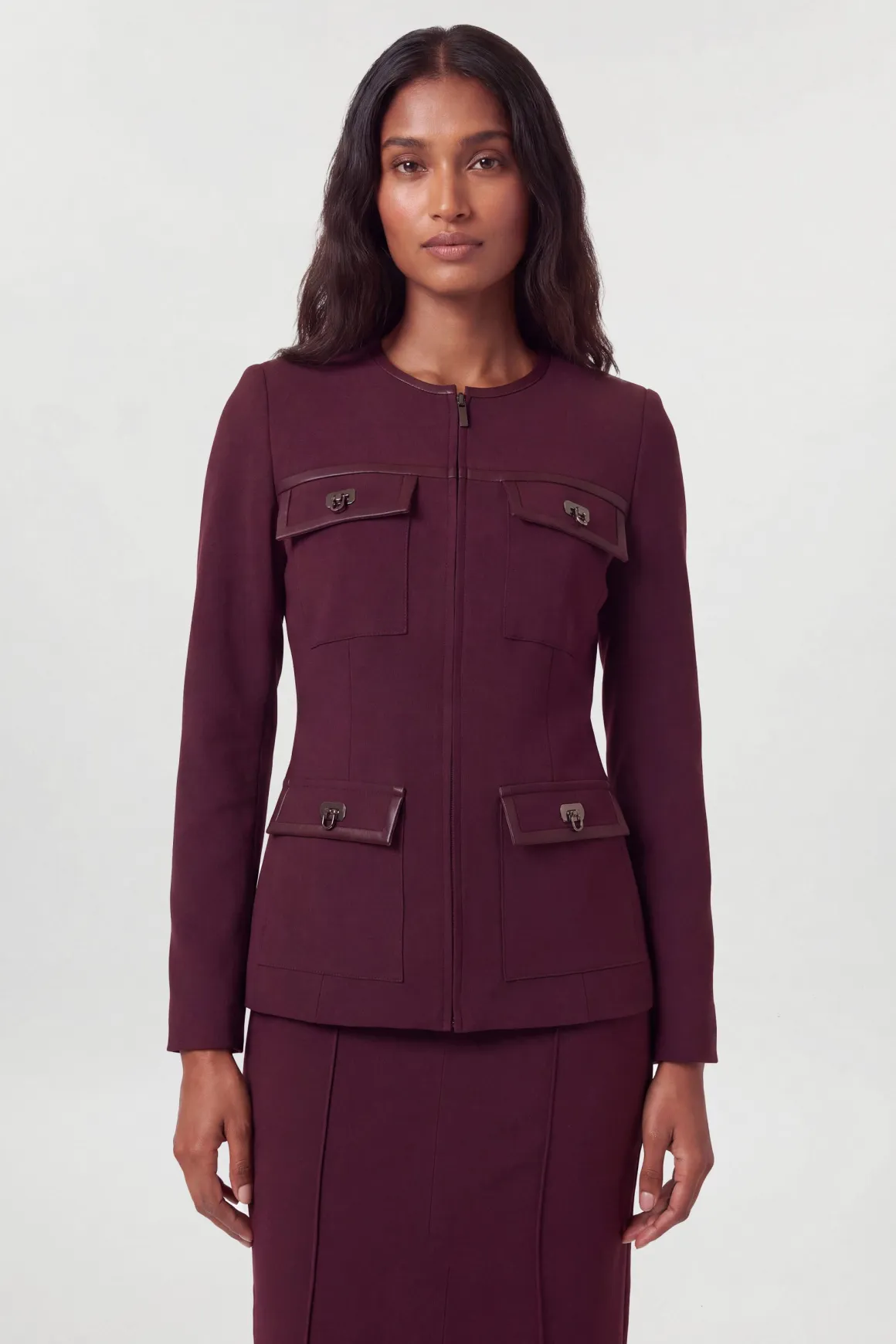 Veste Tailleur Compacte Stretch Et Synthétique À Fermetures Tournantes