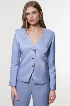 KarenMillen Veste tailleur en viscose-lin premium à simple boutonnage et à pinces<Femme Tailleurs|Vestes & Manteaux