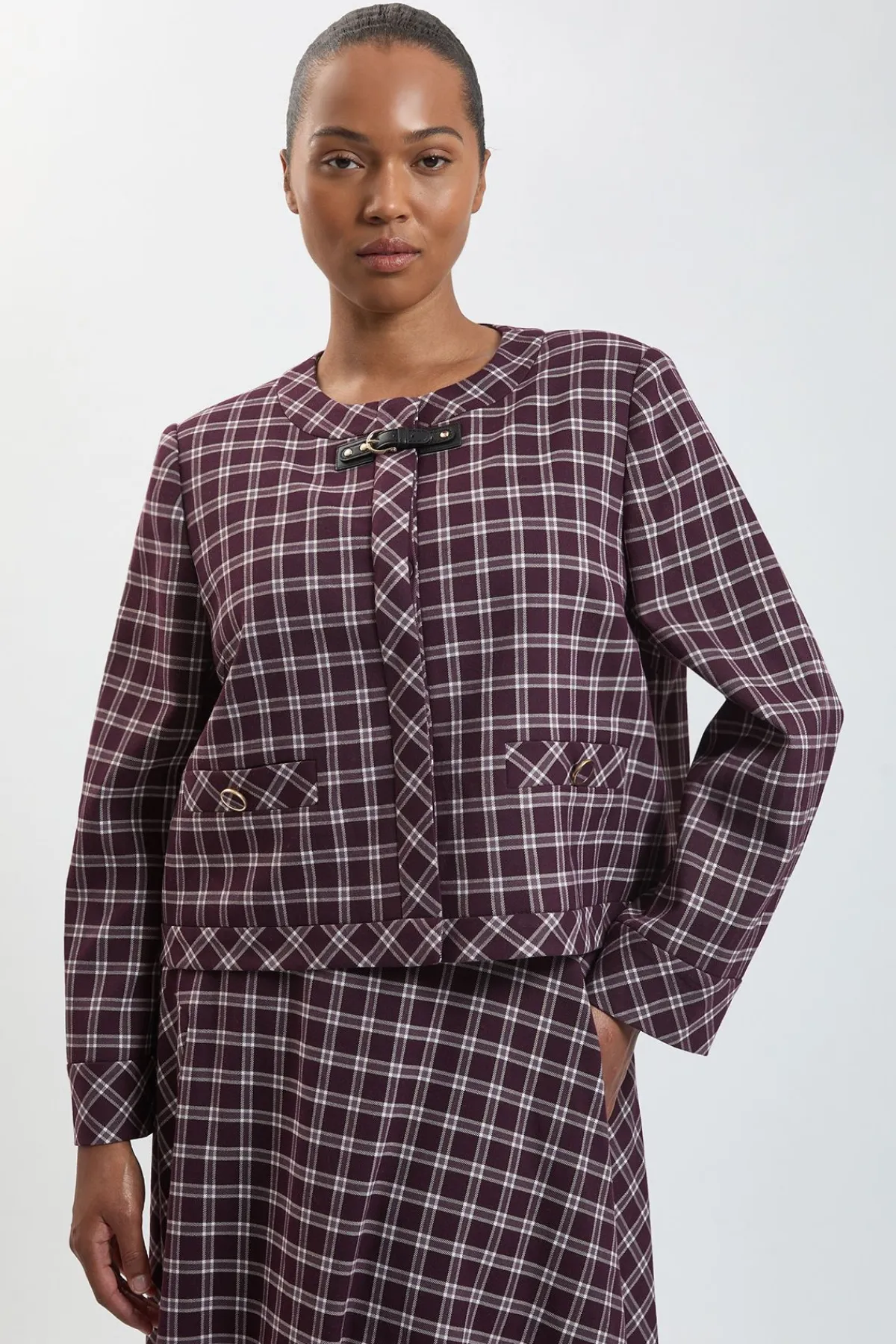 KarenMillen Veste Tailleur Grande Taille À Finitions Contrastées À Carreaux<Femme Tailleurs|Manteaux Et Vestes D’Automne