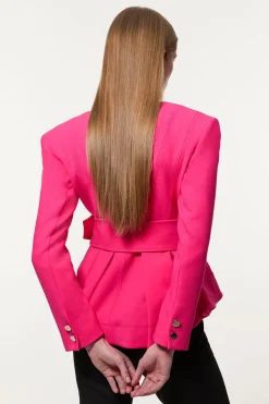 Veste tailleur peplum stretch compacte ceinturée