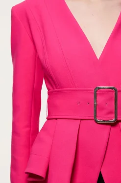Veste tailleur peplum stretch compacte ceinturée