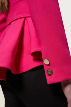 Veste tailleur peplum stretch compacte ceinturée