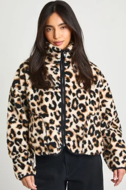 Veste Teddy Col Cheminée Imprimé Léopard