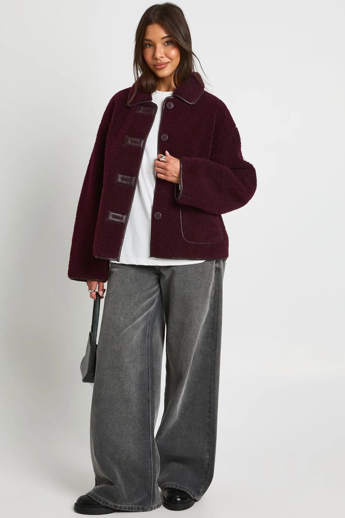 Veste Teddy à col et garniture contrastante