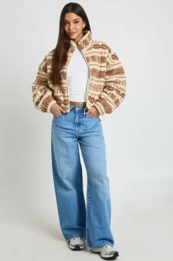 Veste Teddy Col Montant Motif Aztèque