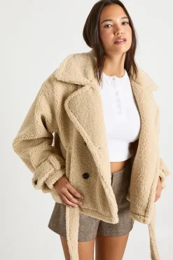 boohoo Veste Teddy à col surdimensionné ceinturée<Femme Manteaux Et Vestes D’Automne|Vestes & Manteaux