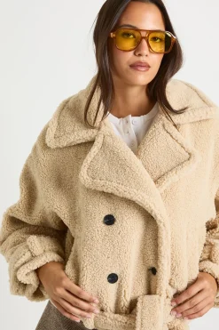 boohoo Veste Teddy à col surdimensionné ceinturée<Femme Manteaux Et Vestes D’Automne|Vestes & Manteaux