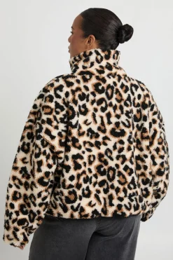 Veste Teddy Grande Taille Col Montant Imprimé Léopard