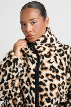 Veste Teddy Grande Taille Col Montant Imprimé Léopard