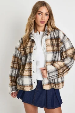boohoo Veste Teddy Oversize à Carreaux<Femme Vestes & Manteaux|Manteaux Teddy