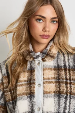 boohoo Veste Teddy Oversize à Carreaux<Femme Vestes & Manteaux|Manteaux Teddy