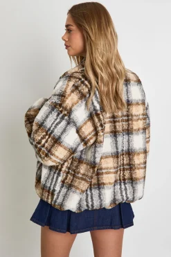 boohoo Veste Teddy Oversize à Carreaux<Femme Vestes & Manteaux|Manteaux Teddy