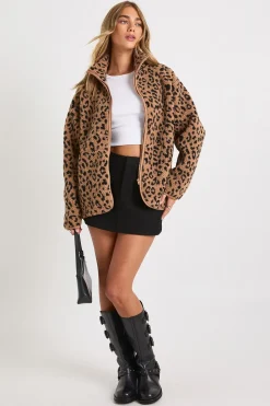 Veste Teddy surdimensionnée léopard