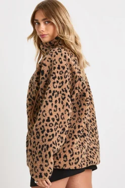 Veste Teddy surdimensionnée léopard