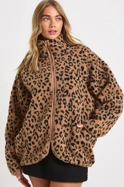 Veste Teddy surdimensionnée léopard